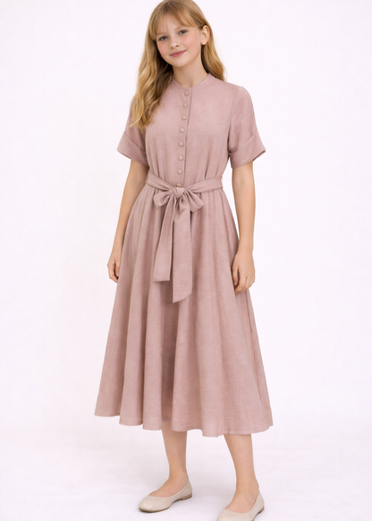 Button Belt Dress - Blush