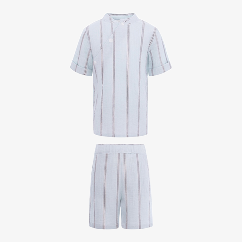 Seersucker Shirt And Shorts - Pale Greeb