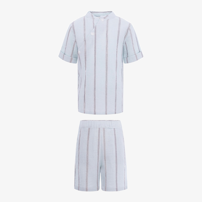 Seersucker Shirt And Shorts - Pale Greeb