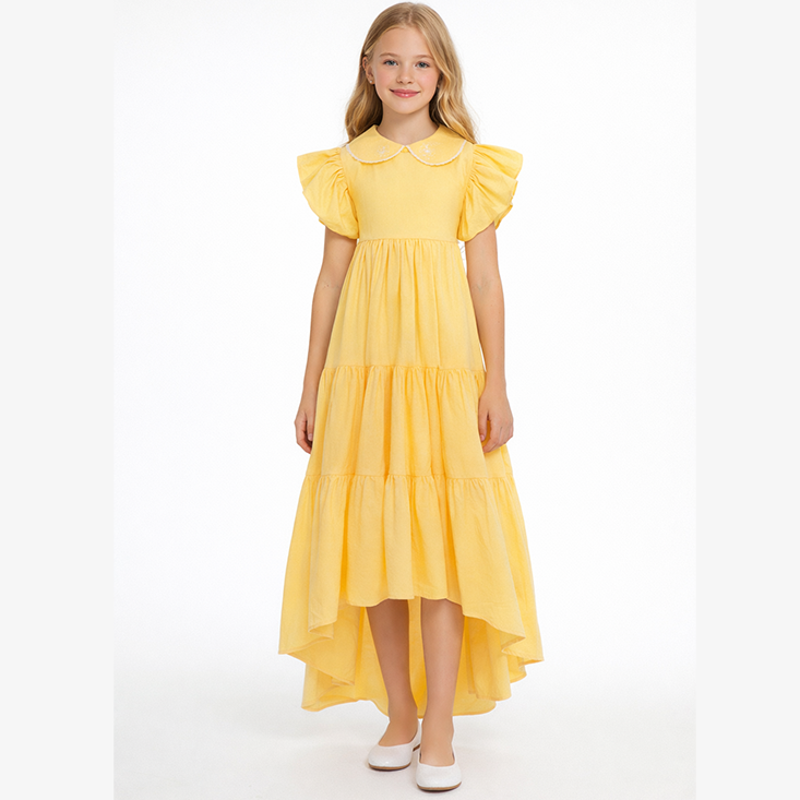 Flower Embroidered Dress - Yellow