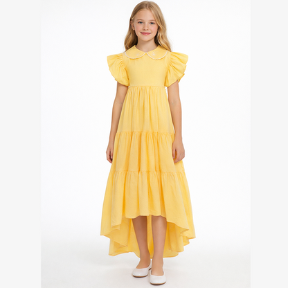 Flower Embroidered Dress - Yellow