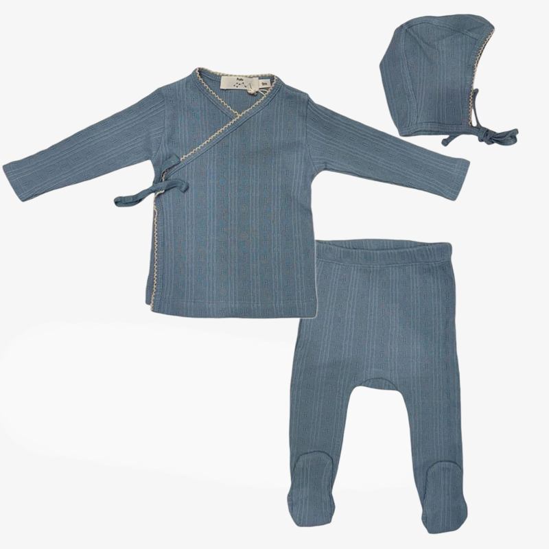 Pointelle 3 Piece Wrap Set - Blue