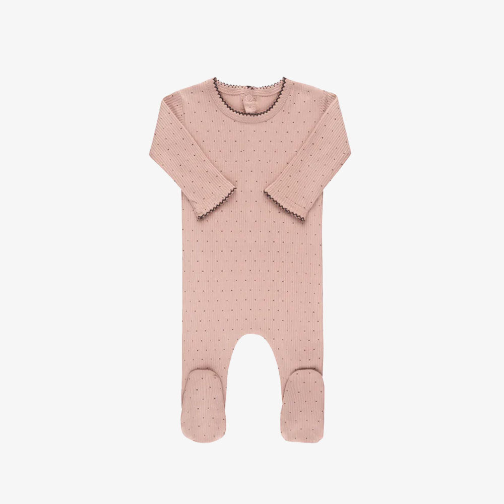 Ely`s & Co Ribbed Cotton Footie - Pin Dot/pink