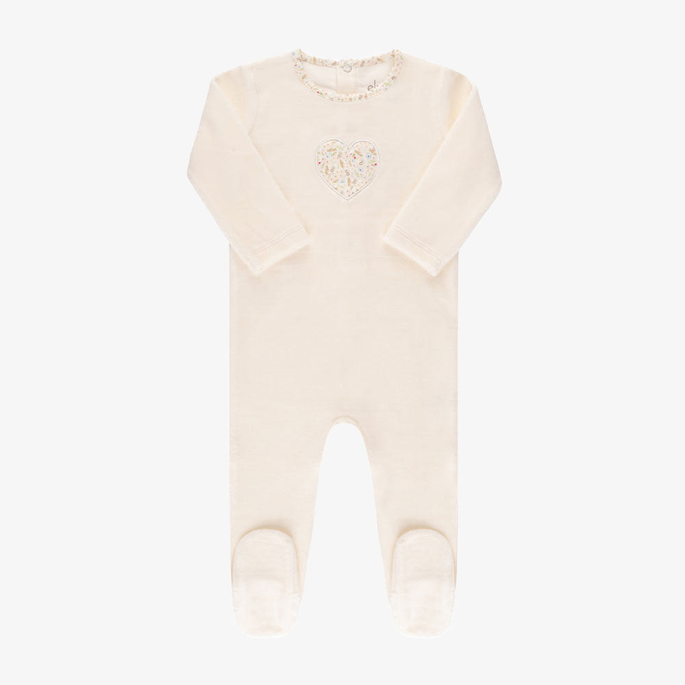 Ely`s & Co Velour Heart Footie - Ivory