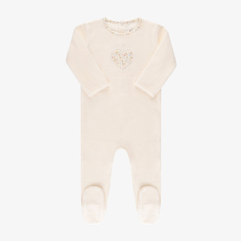 Ely`s & Co Velour Heart Footie - Ivory