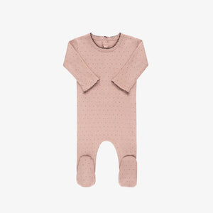 Ribbed Cotton Footie - Pin Dot/pink