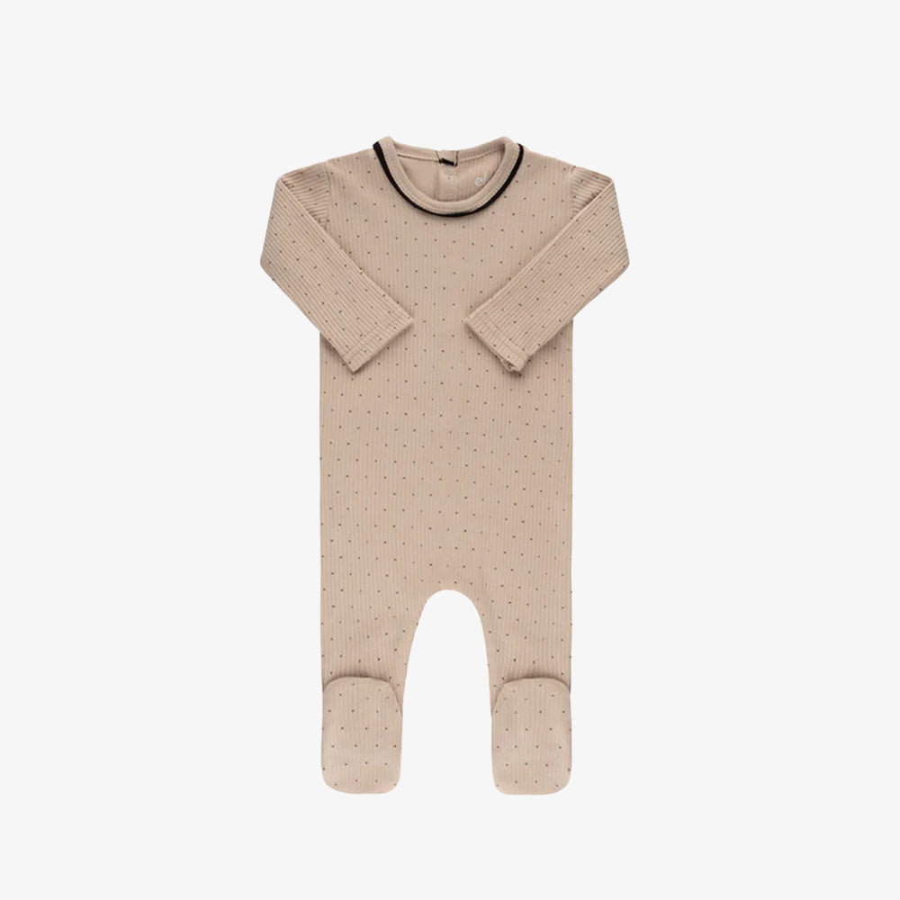 Ely`s & Co Ribbed Cotton Footie - Pin Dot/taupe