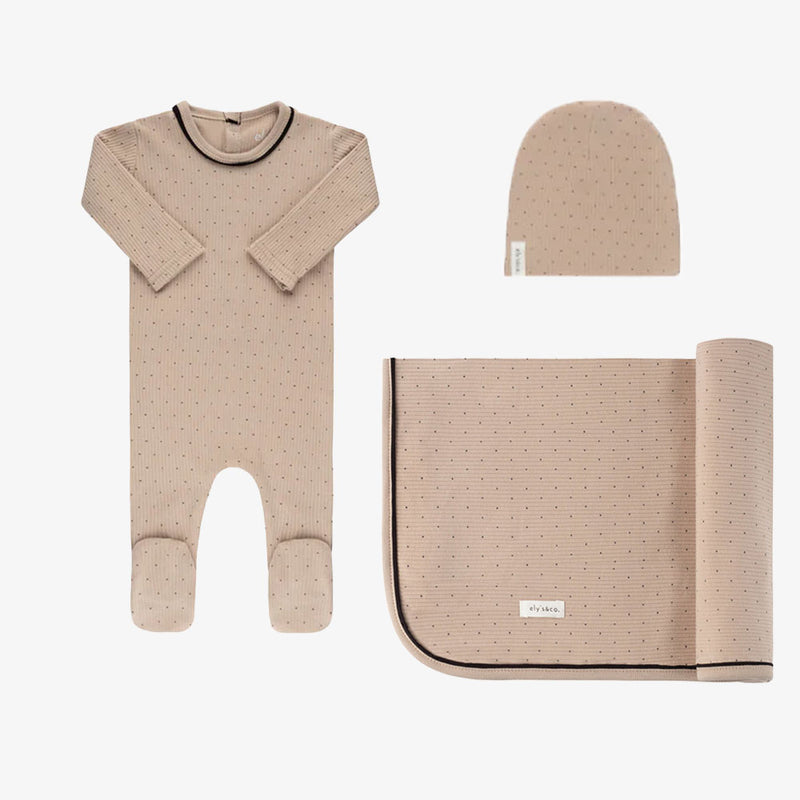 Ely`s & Co Ribbed Cotton Take Me Home Set - Pin Dot/taupe