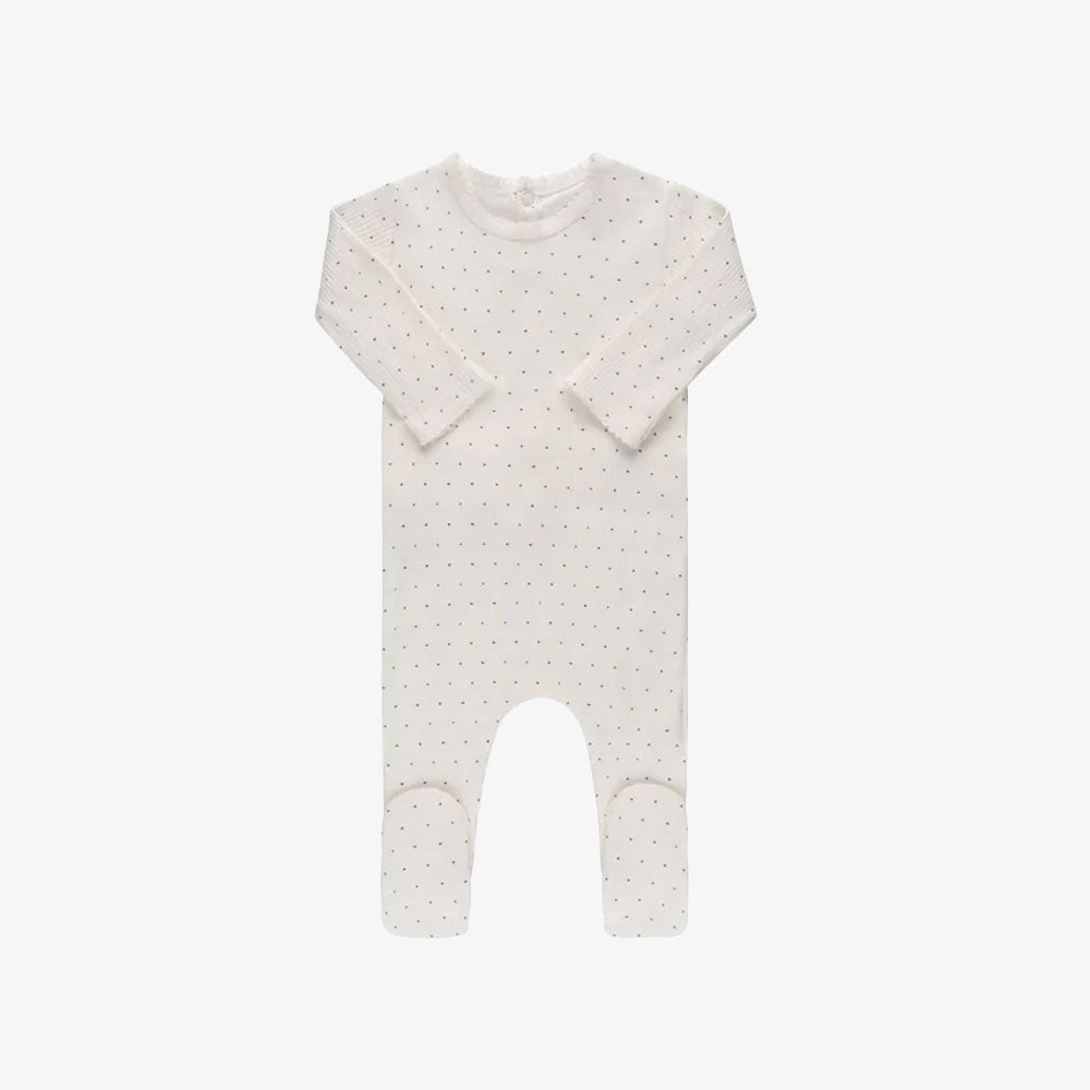 Ely`s & Co Ribbed Cotton Footie - Pin Dot/ivory
