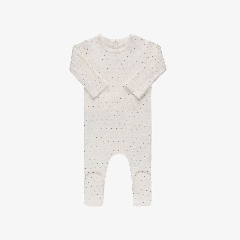 Ely`s & Co Ribbed Cotton Footie - Pin Dot/ivory