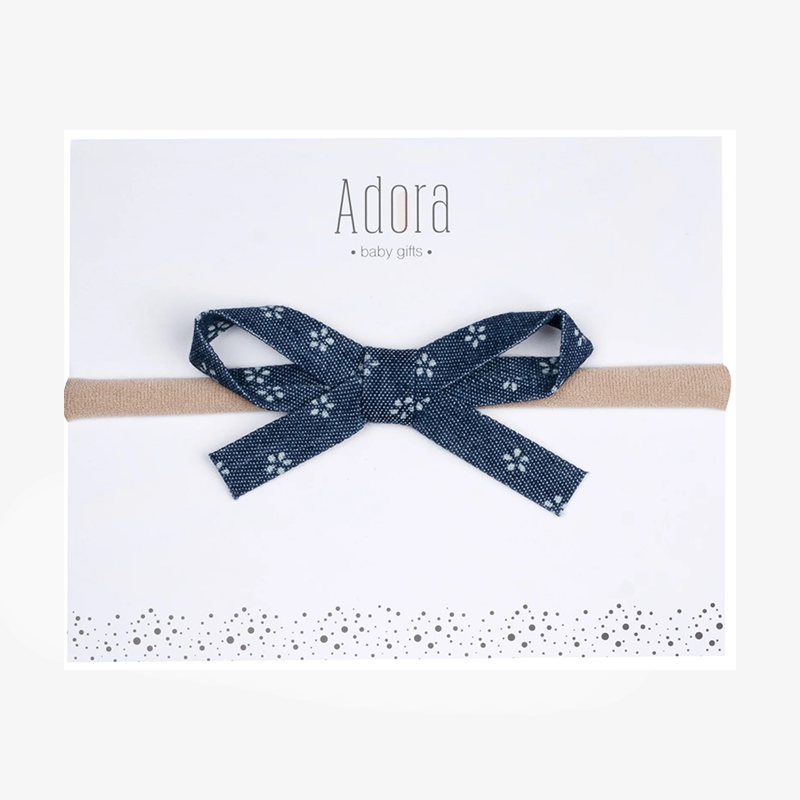 RIBBON BOW CLIP - Denim Floral