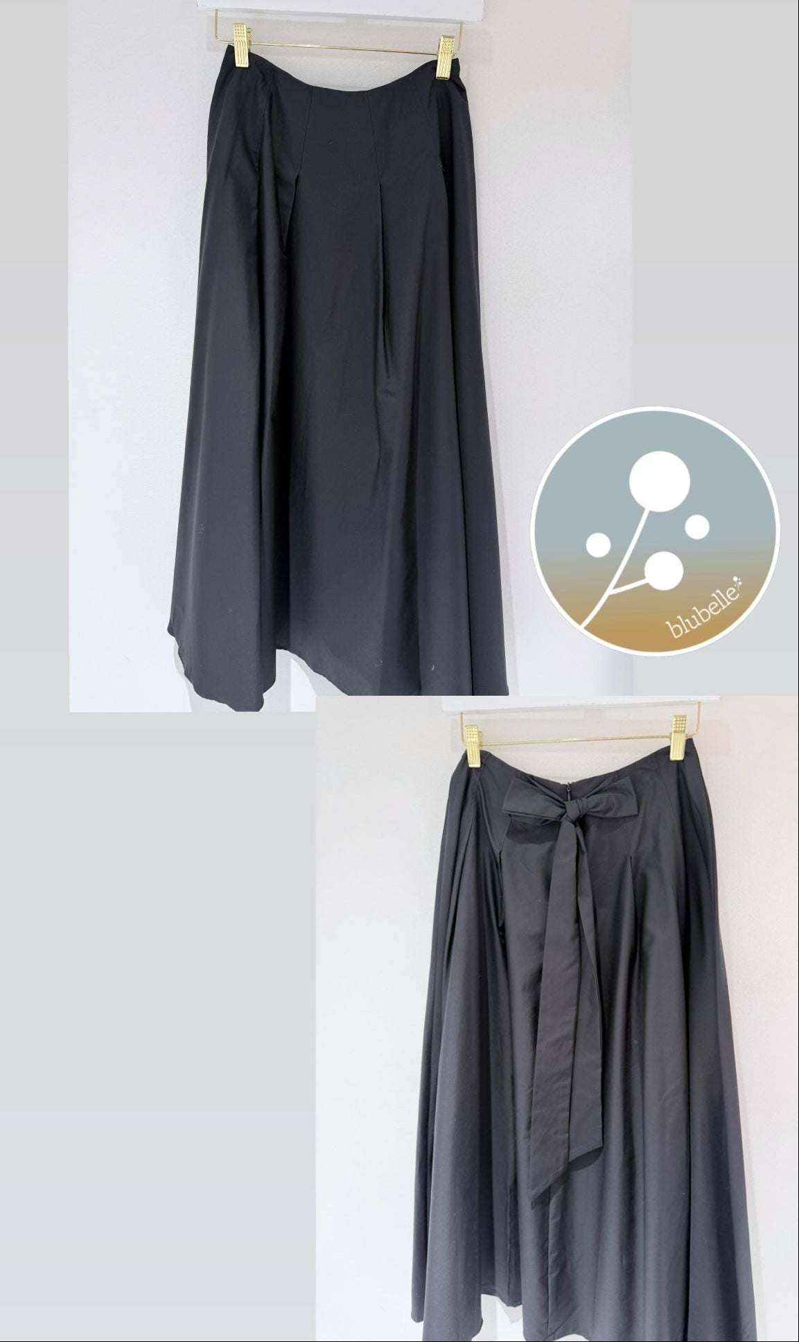 Pleat Skirt With Bow - Black