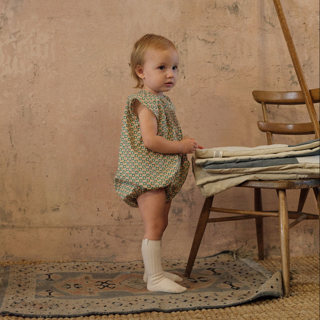 Block Smocking Romper - Peach