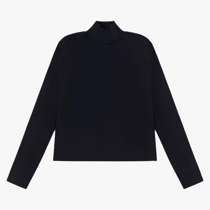 Ribbed Mock Neck Top - Black