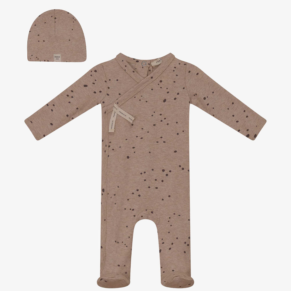 Fragile Side Knot Footie & Hat - Brown Rice