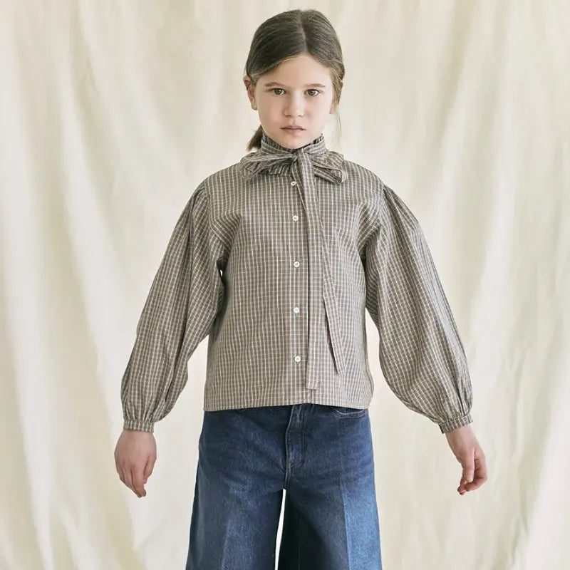 Plaid Ruffled Blouse - Brown