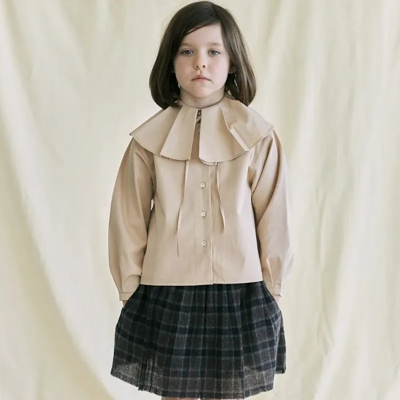 Ruffled Collar Blouse - Beige