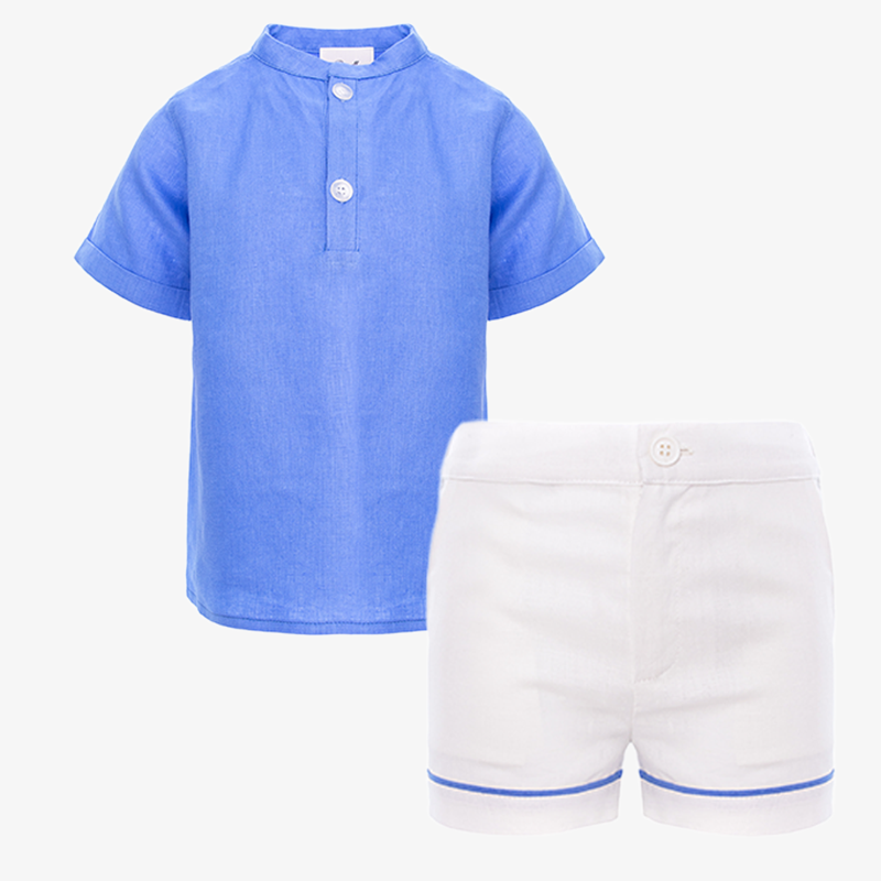 Trim Shirt And Shorts - Royal Blue&white
