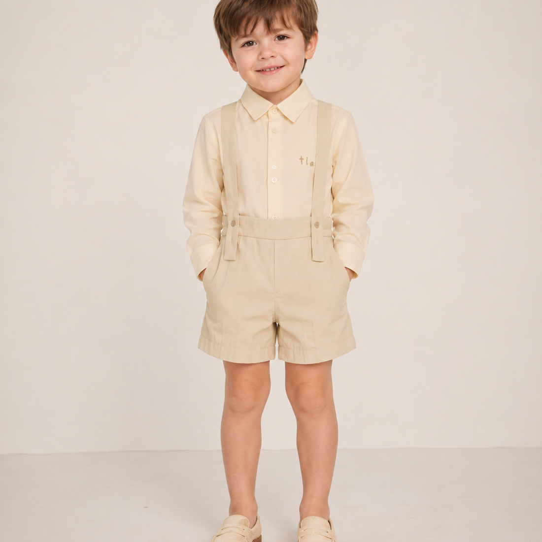 Archie Tufted Suspender Shorts - Ivory