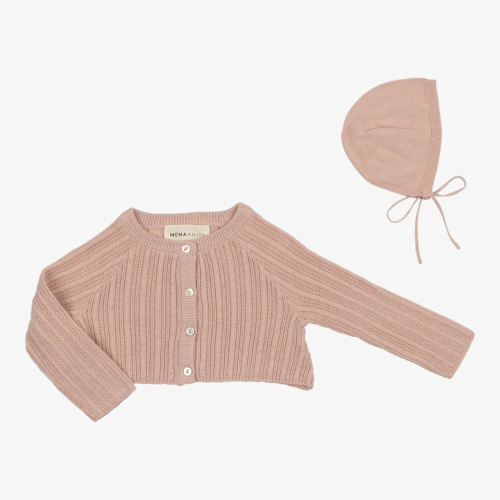 Pointelle Cardigan And Bonnet - Pink Tint