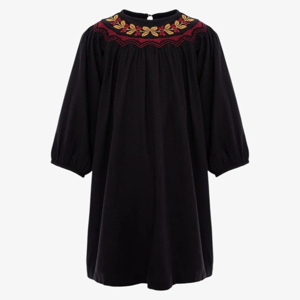 Embroidered Twill Dress - Black