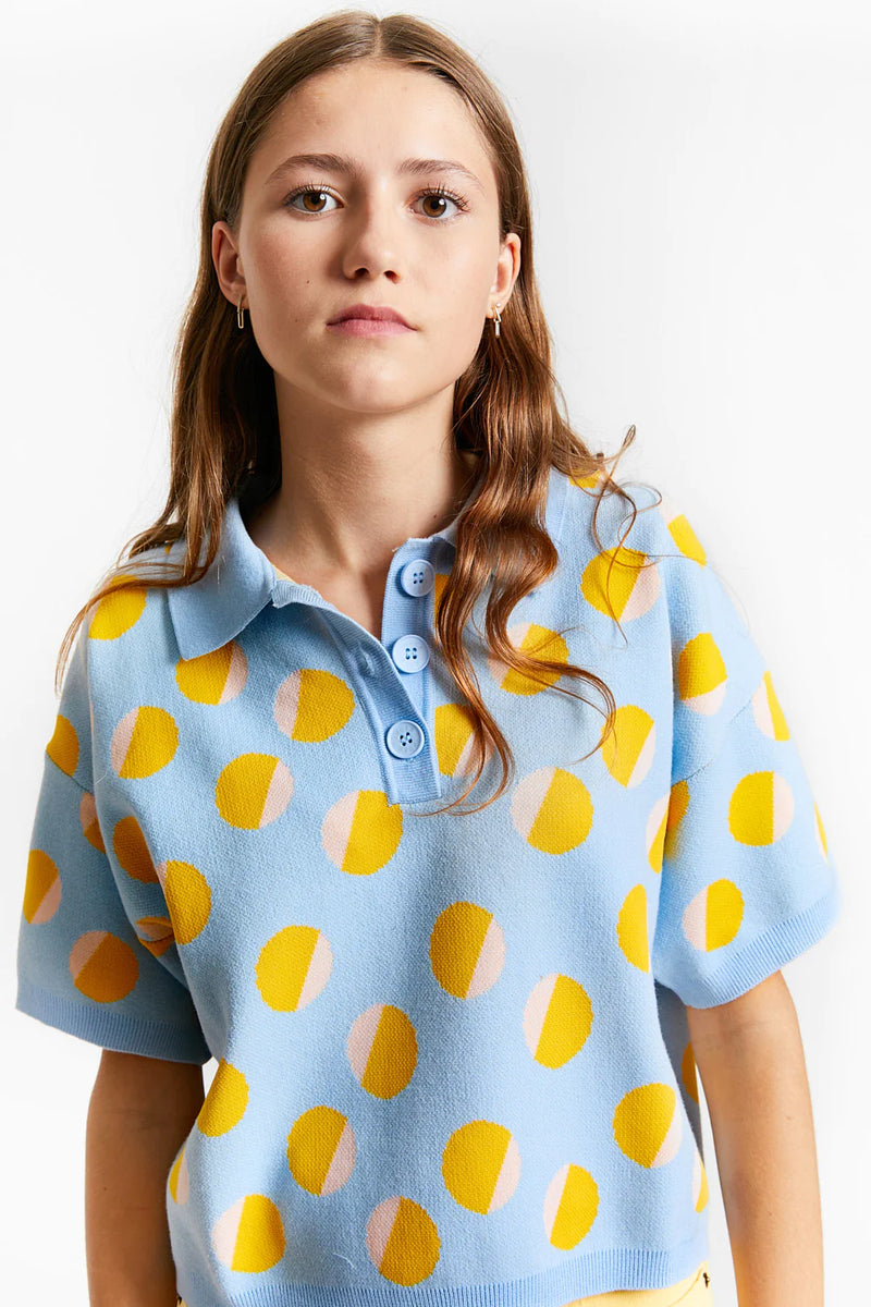 Pivoine Knitted Polo With Dots - Astral Blue