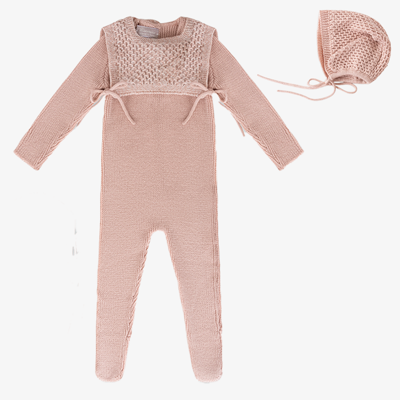 Knit Romper And Bonnet - Anemone