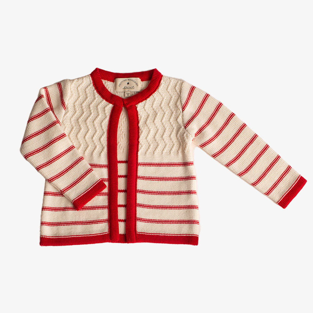 Knit Cardigan - Ivory-red