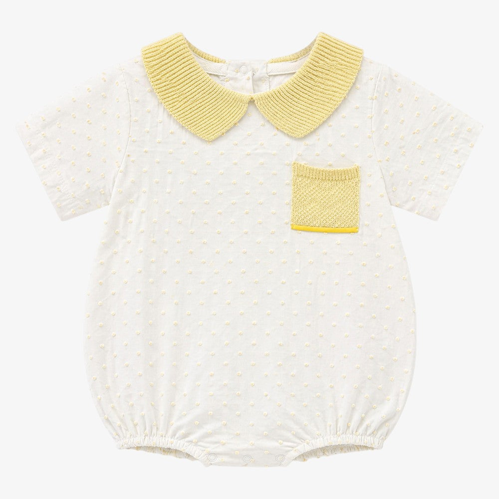 Lace Collar Romper - Offwhite &amp; Yellow