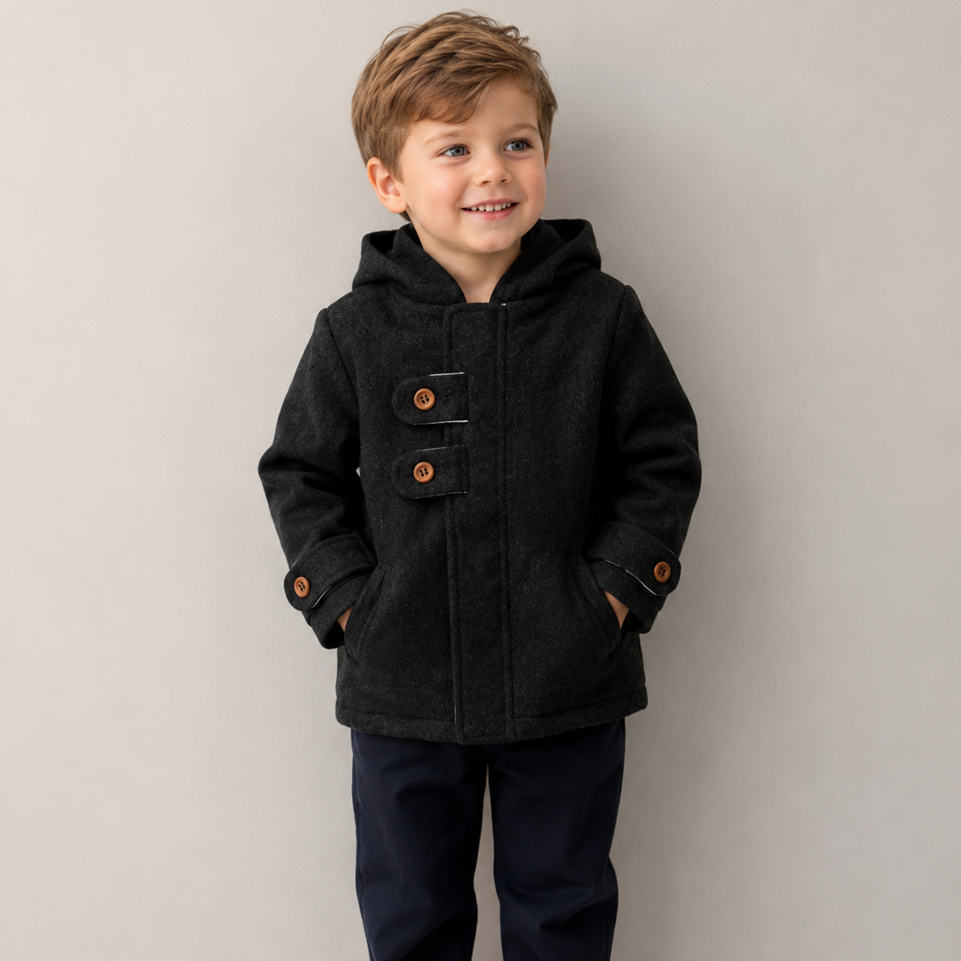 Wool Button Coat - Grey