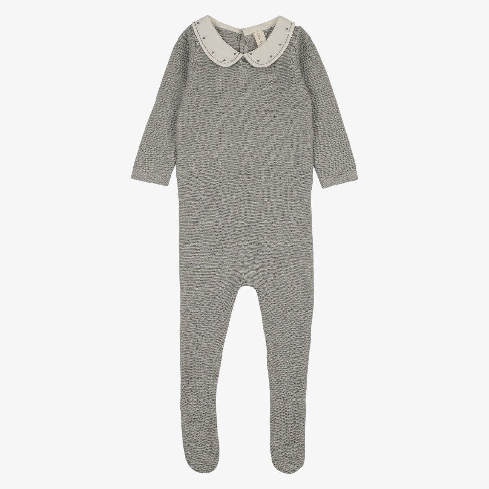 Embroidered Knit Footie And Bonnet - Light Blue