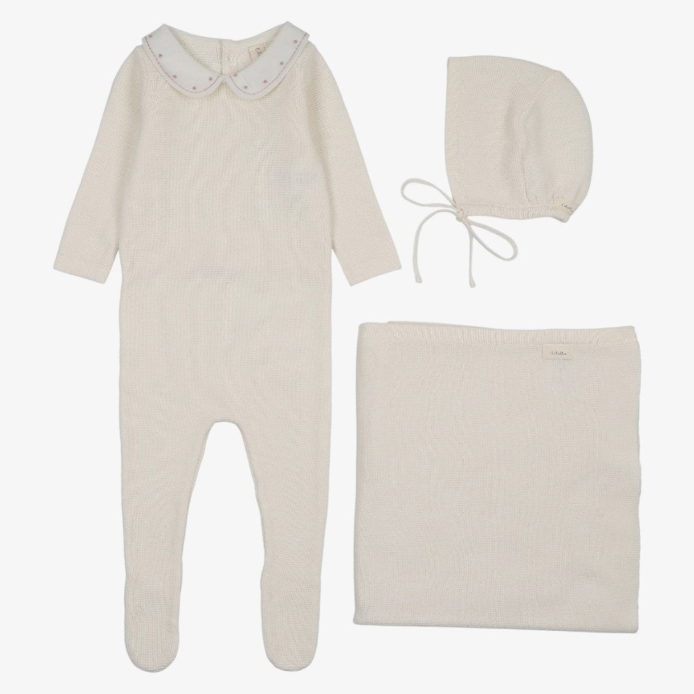 Embroidered Knit Take Me Home Set - Cream &amp; Pink