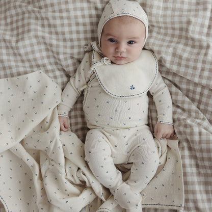 Cherry Pointelle Bib - Cream &amp; Blue