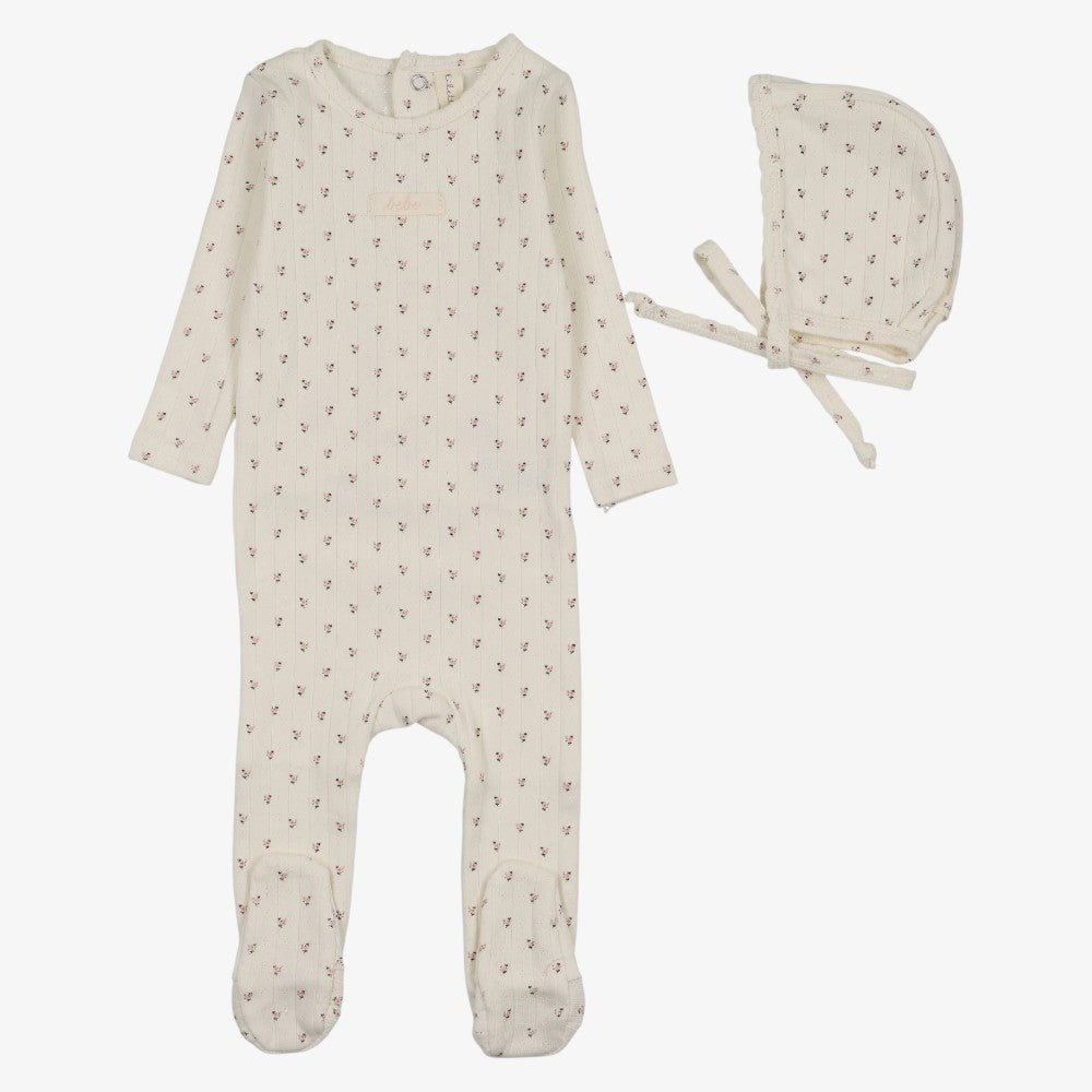 Floret Footie And Hat - Cream &amp; Pink