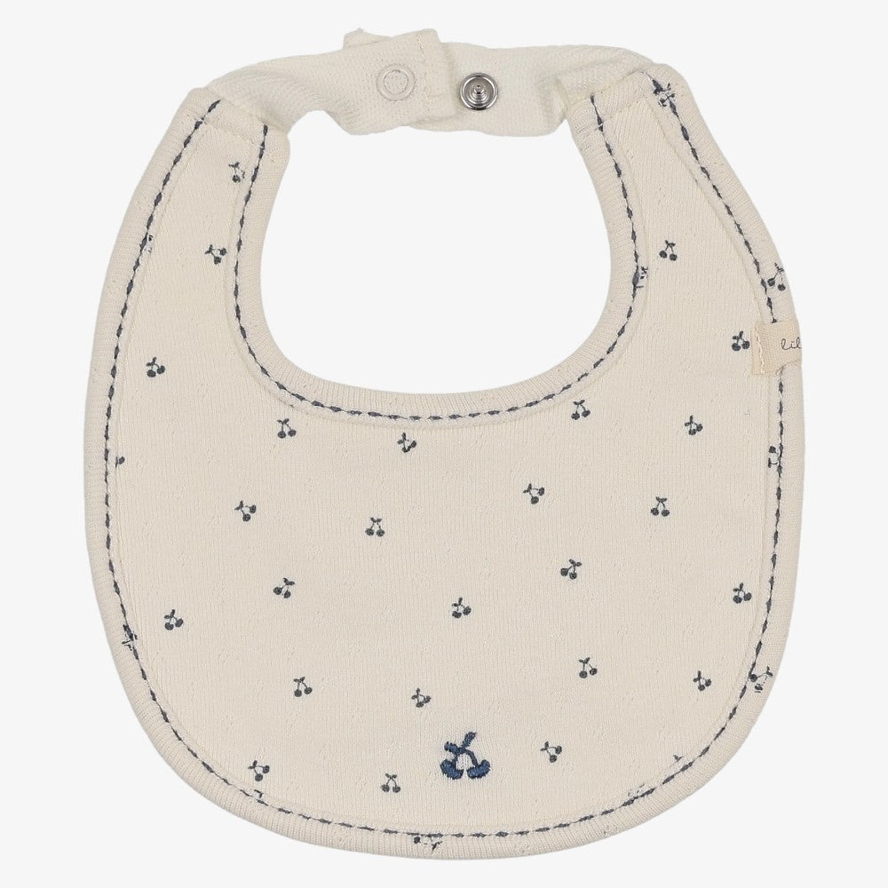 Cherry Pointelle Bib - Cream &amp; Blue