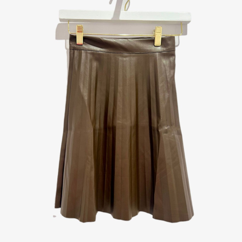 Pleated Leather Skirt - Brown