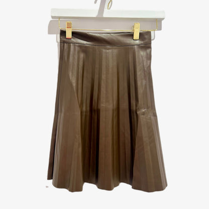 Pleated Leather Skirt - Brown