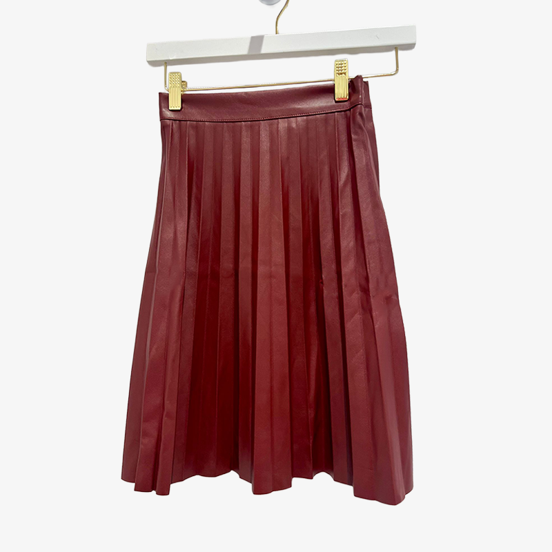 Pleated Leather Skirt - Burgundy