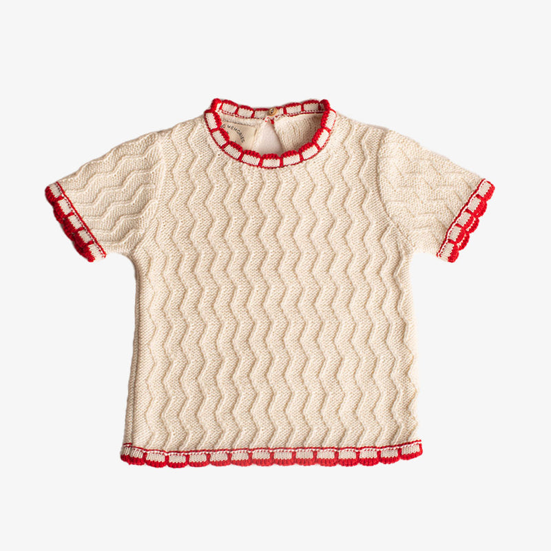 Knit Sweater  - Ivory-red