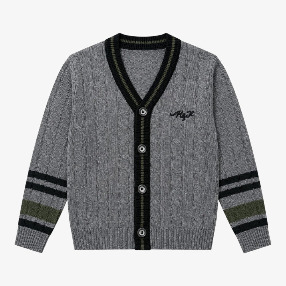 Logo Cardigan - DARK GRAY & GREEN