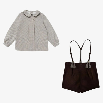 Chekered Romper And Shirt - Brown