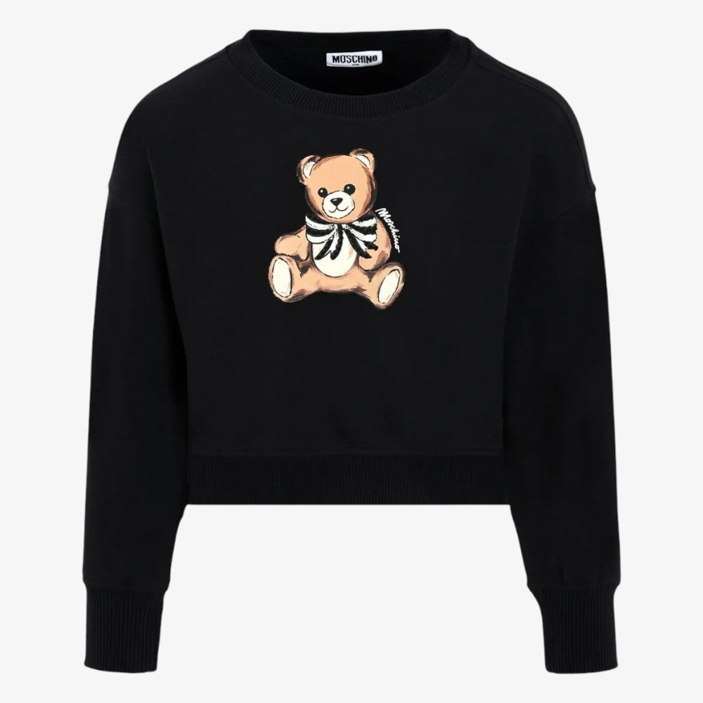 Bear Bow Print Sweatshirt - Black