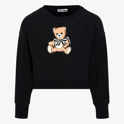 Bear Bow Print Sweatshirt - Black