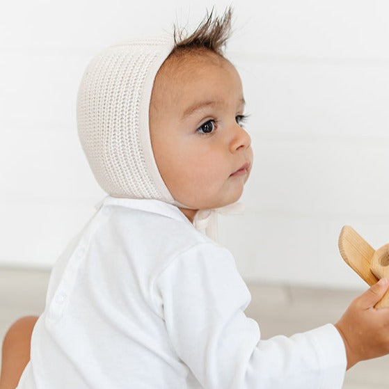 Chunky Knit Bonnet - Natural White