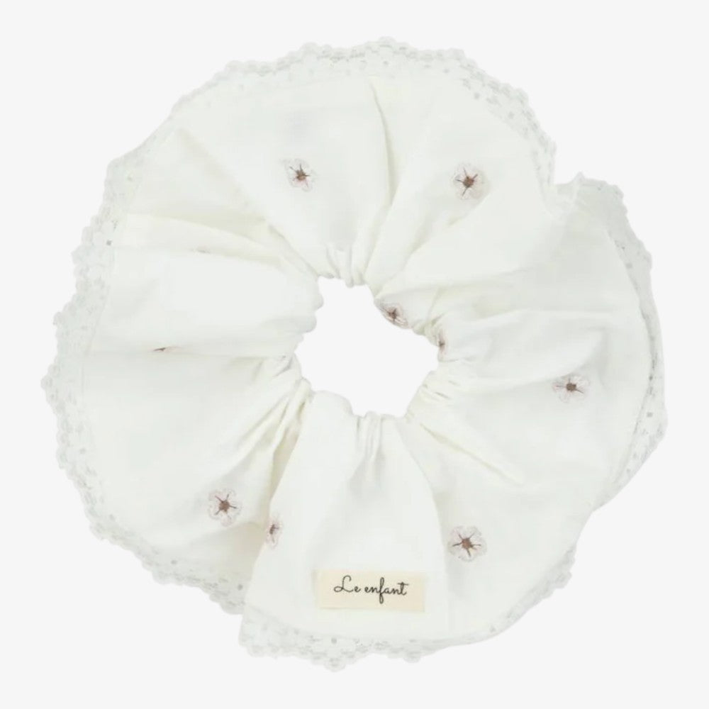 Lace Trim Scrunchie - White