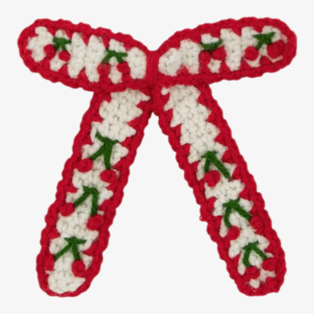 Stitched Cherry Bow - Red