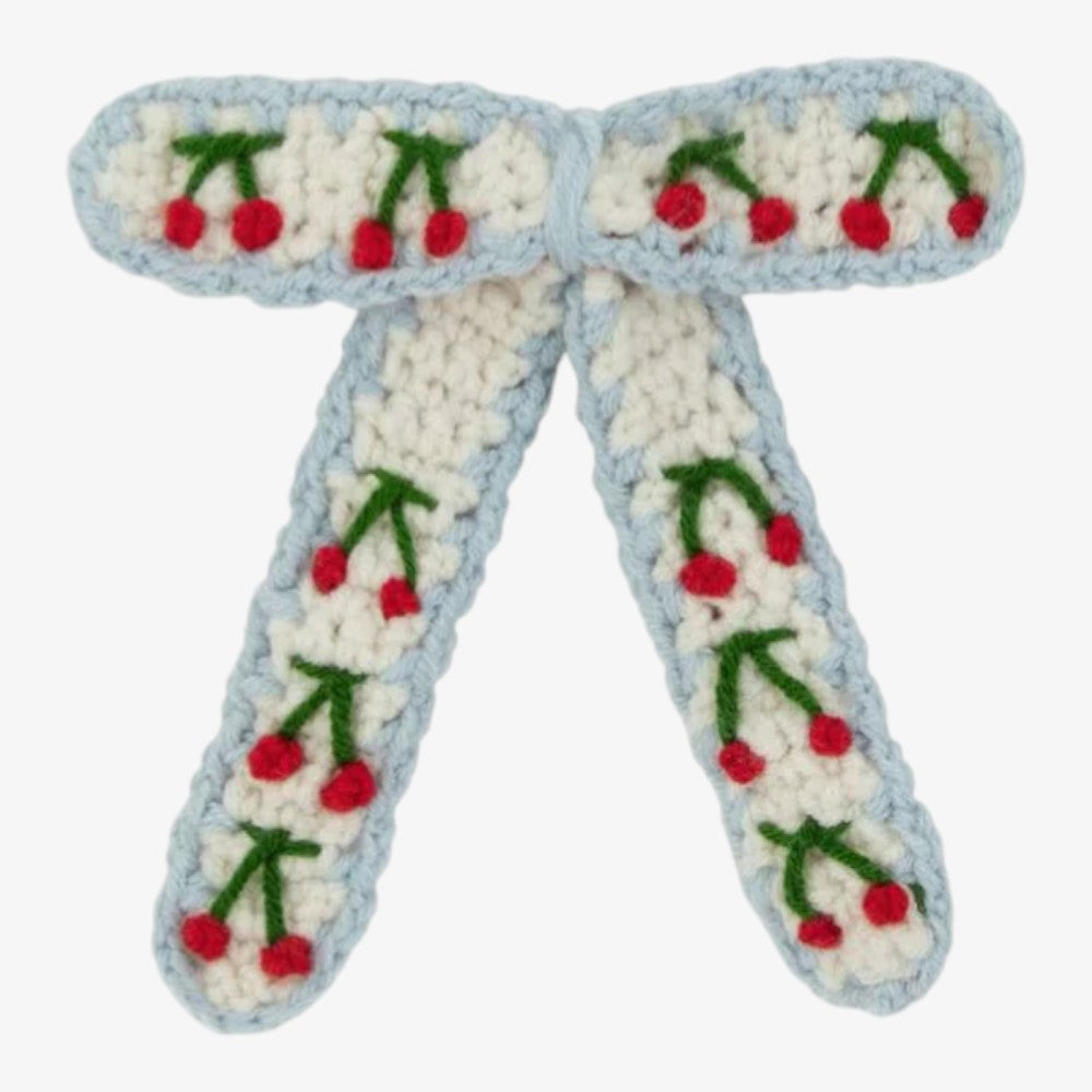 Stitched Cherry Bow - Light Blue
