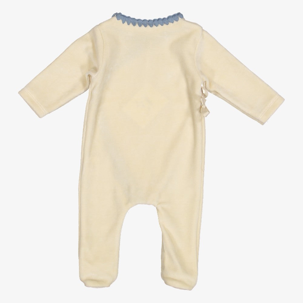 Velour Footie - Ivory&amp;blue