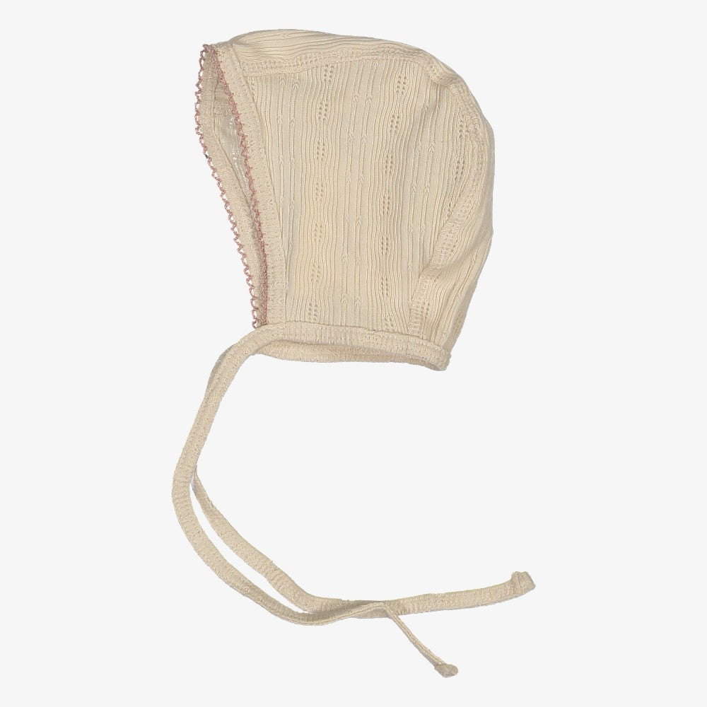 Rib Pointelle Hat - Ivory&amp;pink