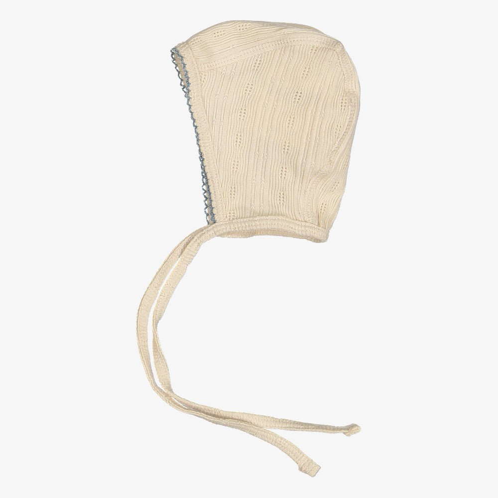 Rib Pointelle Hat - Ivory&amp;blue